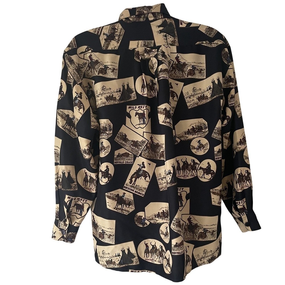 Vintage Kenneth Gordon 100% Silk Western Novelty Blouse - Picture 3 of 12